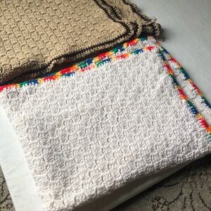 Handmade Afghan Crochet Blankets for Kids in Brown and Rainbow White